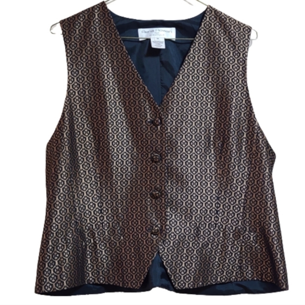 VINTAGE Rena Rowan tailored shimmering black and gold vest size 14